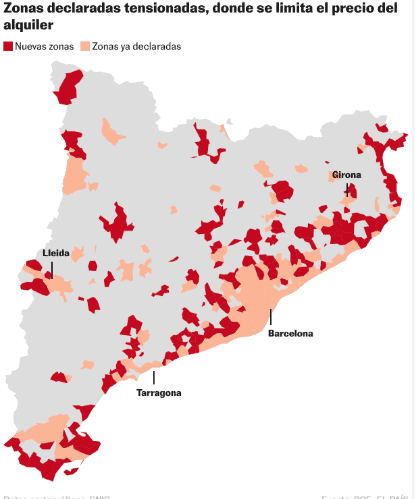 Cataluña: zonas declaradas tensionadas
